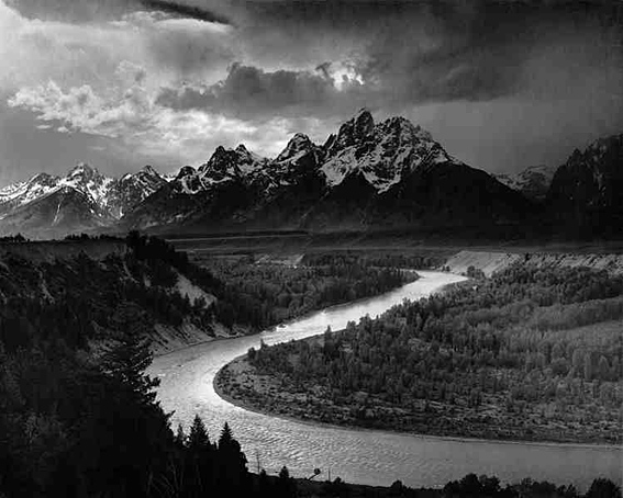 Ansel Adams, Yosemite Valley, 1942. Ansel Adams, The Tetons and the Snake 